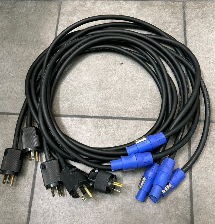 Adapter 3 ft Edison Plug To PowerCON Blue Female 12AWG  300V Lot Of 5 Neutrik