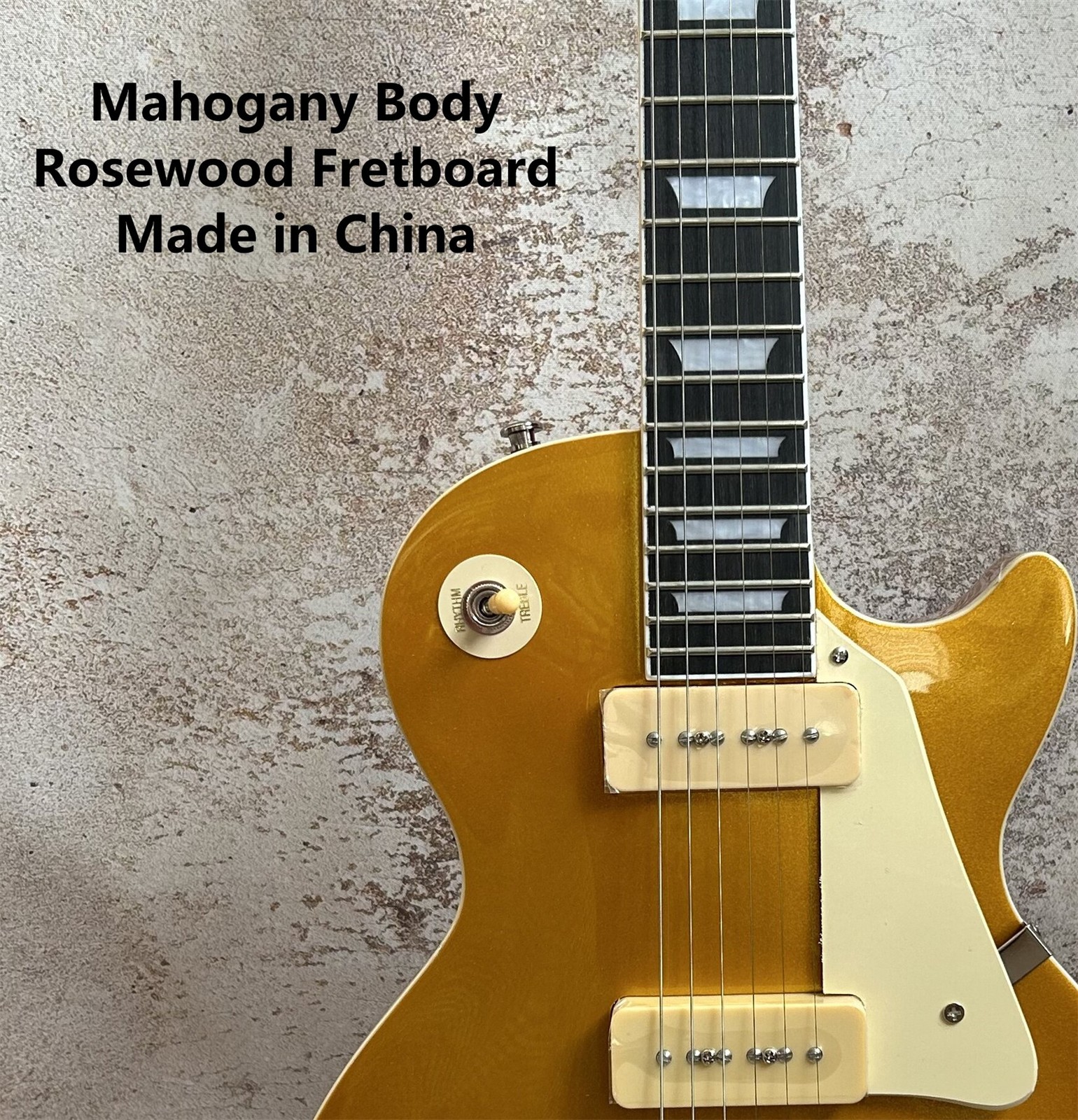 Brand New Gold Electric Guitar: Chrome Parts Fixed Bridge Mahogany Body