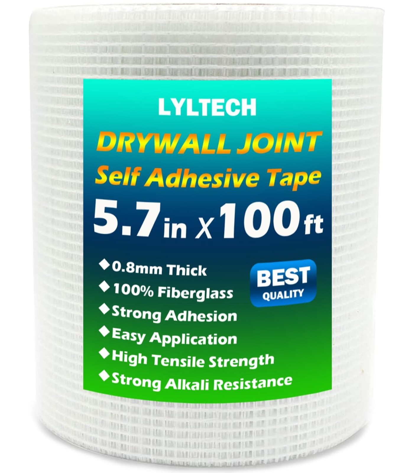 Drywall Joint Tape- 5.7in X 100 ft,13 MESH,100% Fiberglass,Heavy-Duty Self-Ad...