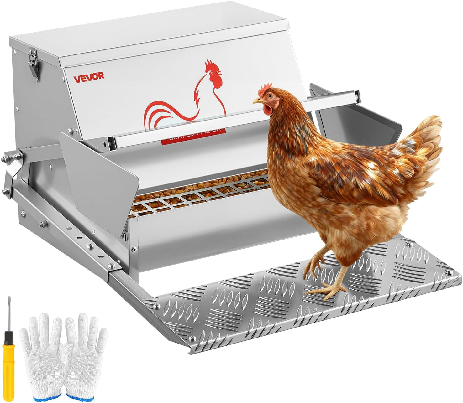 Automatic Chicken Feeder, 25 Lbs Capacity, Rainproof Treadle Poultry Feeder with