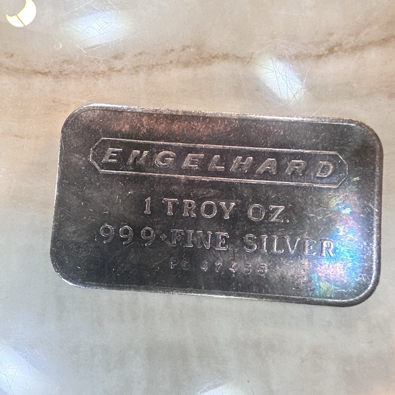 Engelhard 1 Troy Ounce .999 Fine Silver Bar Texture Back Vintage 31.10g Patina