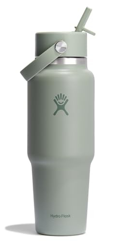  Travel Water Bottle - Insulated Stainless Steel - Wide Straw Lid, AGAVE 32 Oz