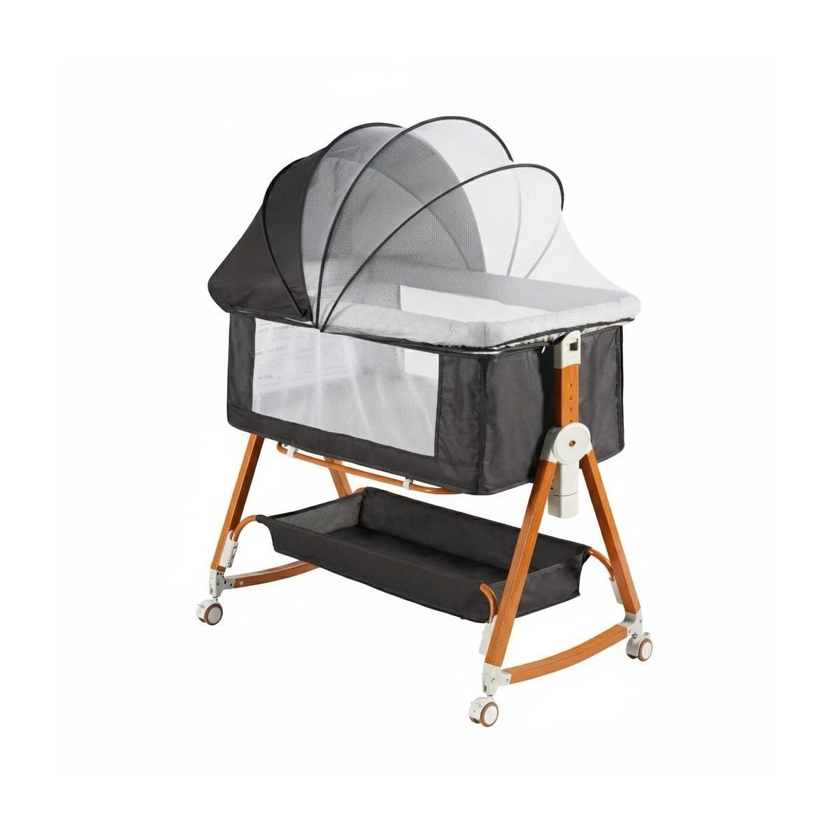 Baby Bassinet 6 Height Adjustable, Wheels, Mosquito Net, Portable Bedside Crib