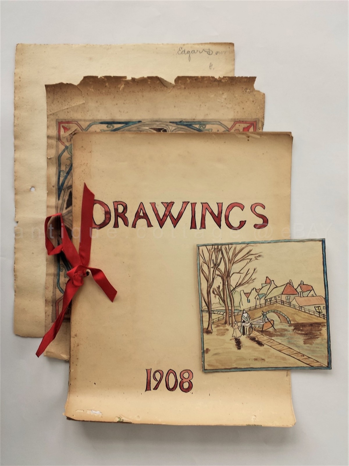 LOT 1908 antique 14pc EDGAR DOWNING berwyn pa ART original hand drawn AAFA