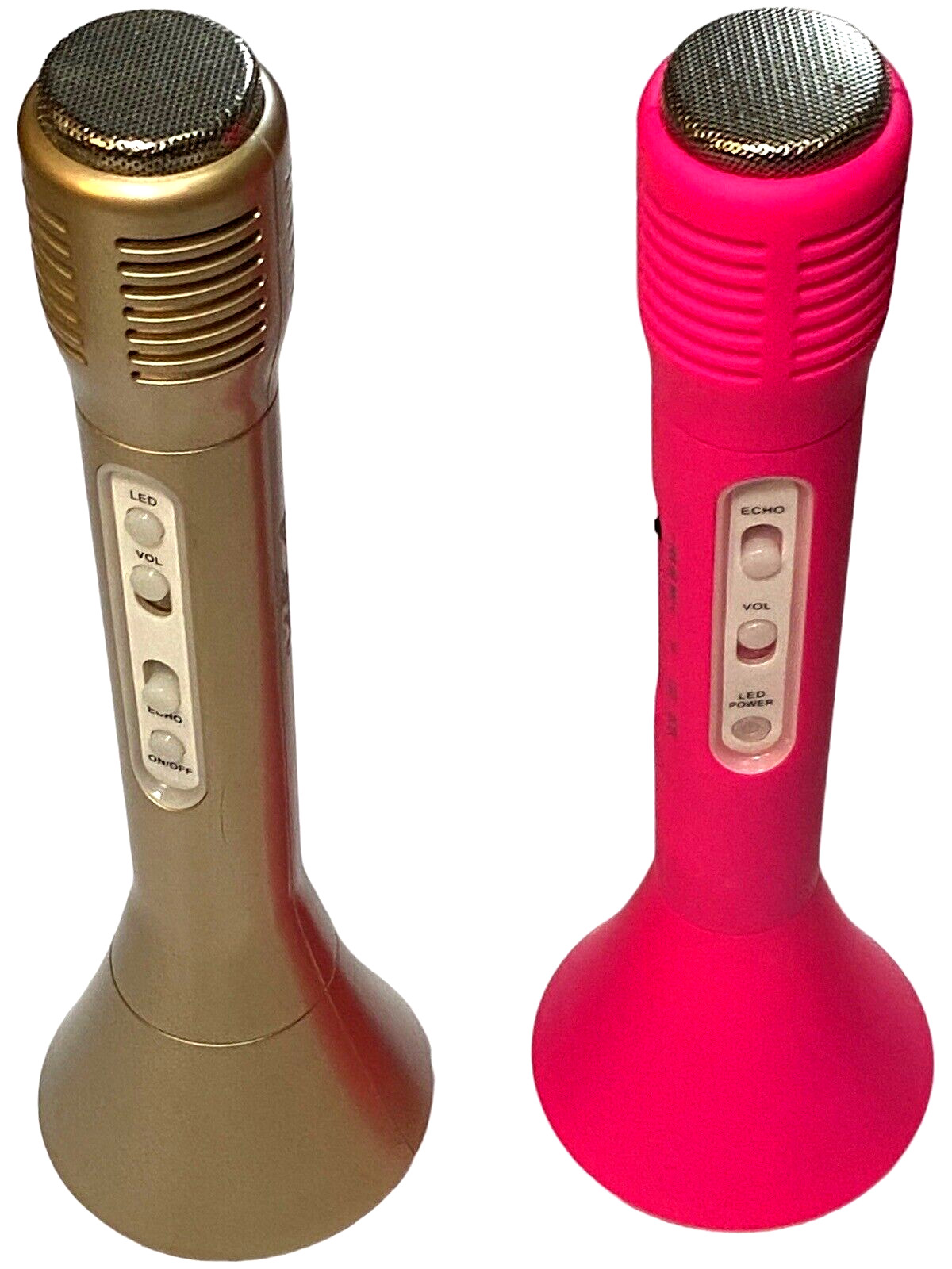 Wireless Karaoke microphones LED Lights Echo Micro SD slot Pink & Gold Lot of 2