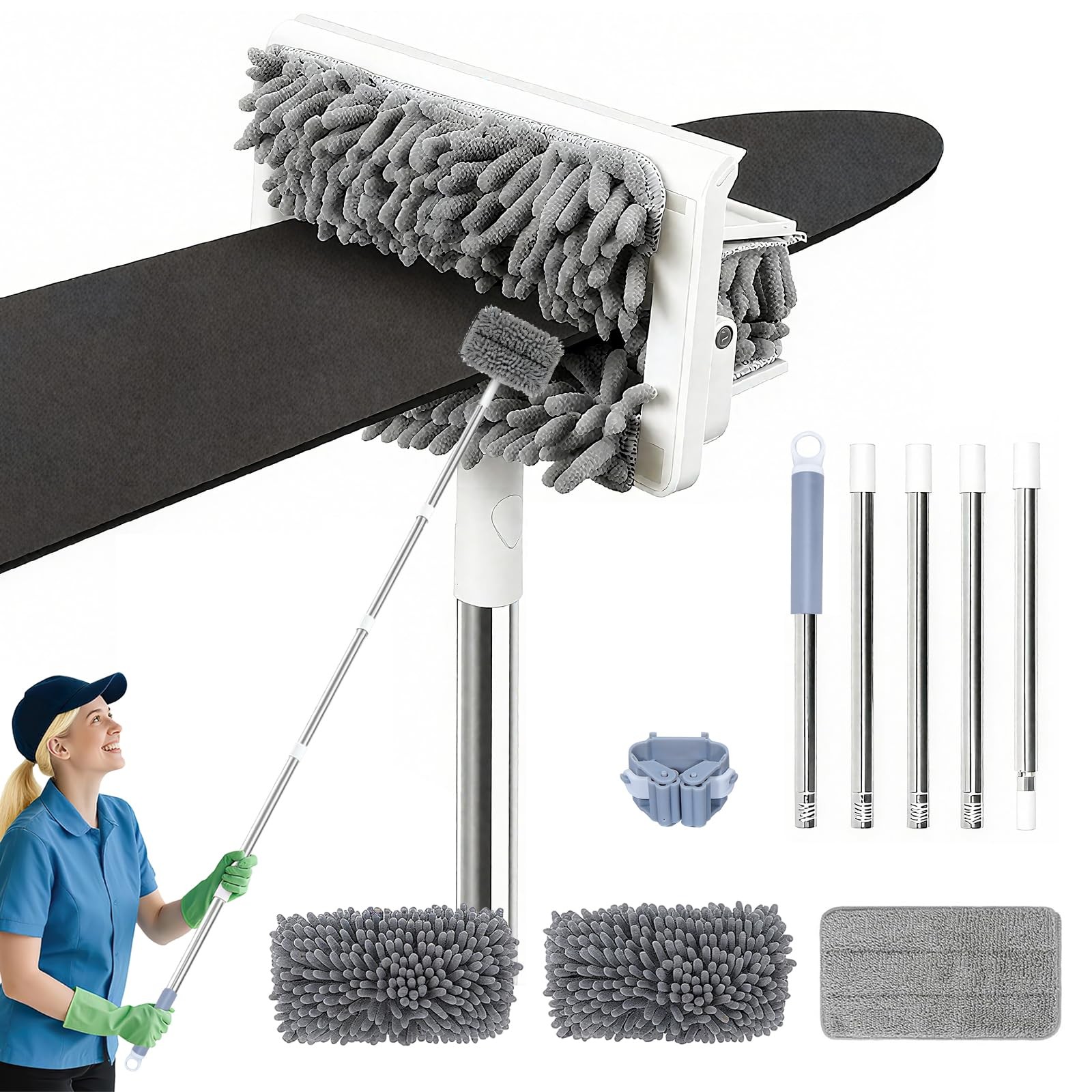 Ceiling Fan Cleaner Duster with 80'' Extendable Long Handle Pole - White 