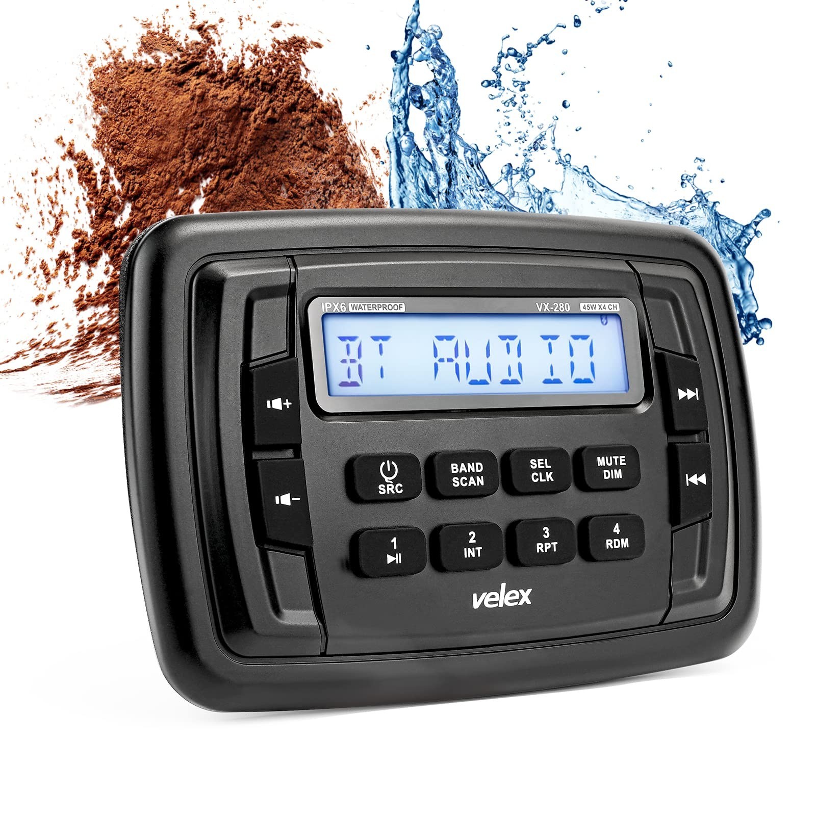 Velex Powersport Marine Stereo Radio AM FM Tuner Stereo 4 x 45W Bluetooth Str...