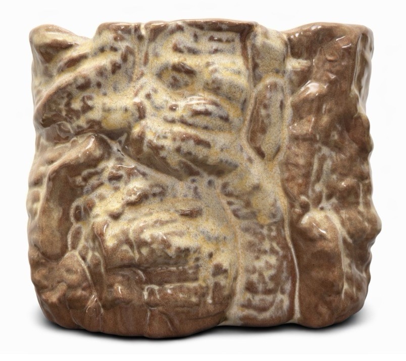 Vintage Rustic Woodland Scene Art Pottery Planter Vase Drip Glaze Cabin Decor 6”