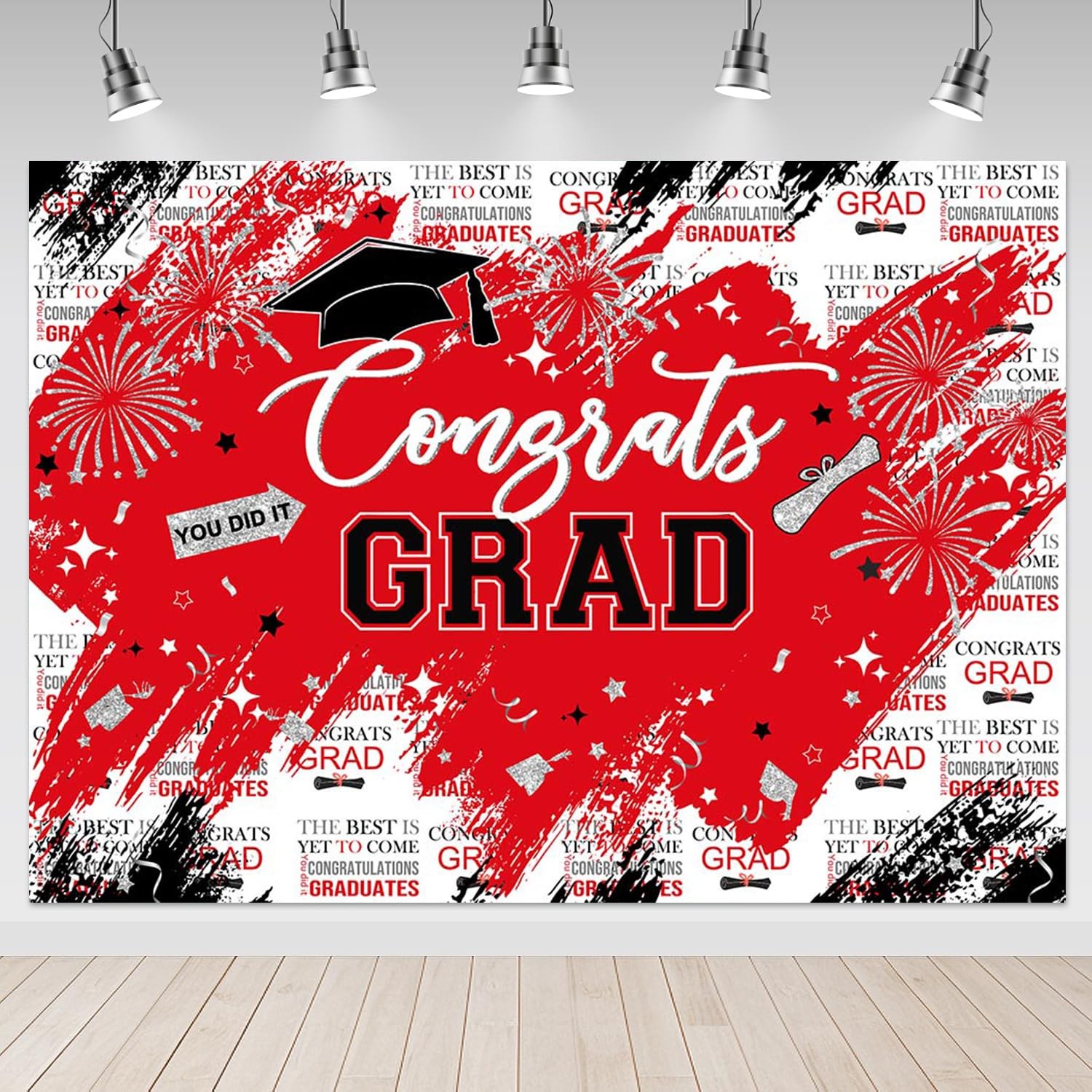 Graduate Backdrop 7x5ft Congrats Grad Red 2026 Class 2026 Party Background Pro
