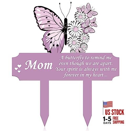  Memorial Grave Stakes, Mom Cemetery Decorations for Grave, Memorial Butterfly