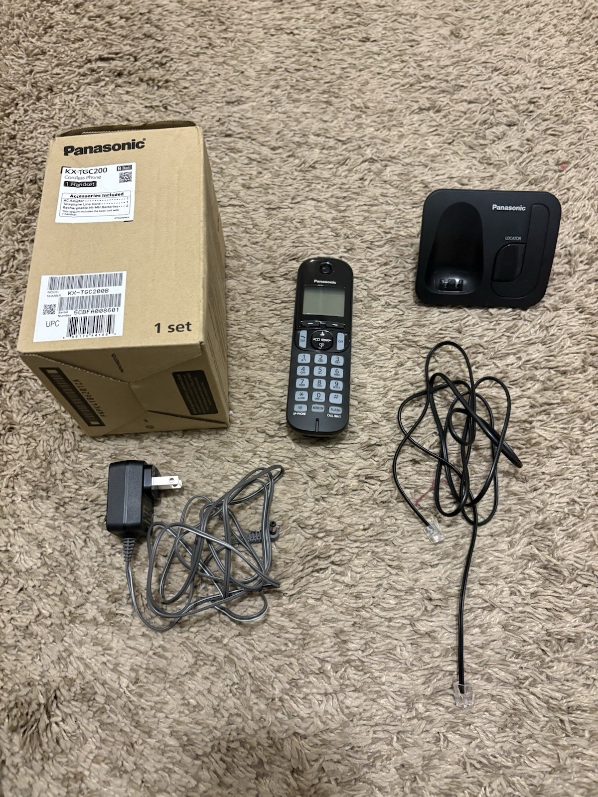 Panasonic KX-TGC200B Cordless Phone 1 Handset Backlit Display Black