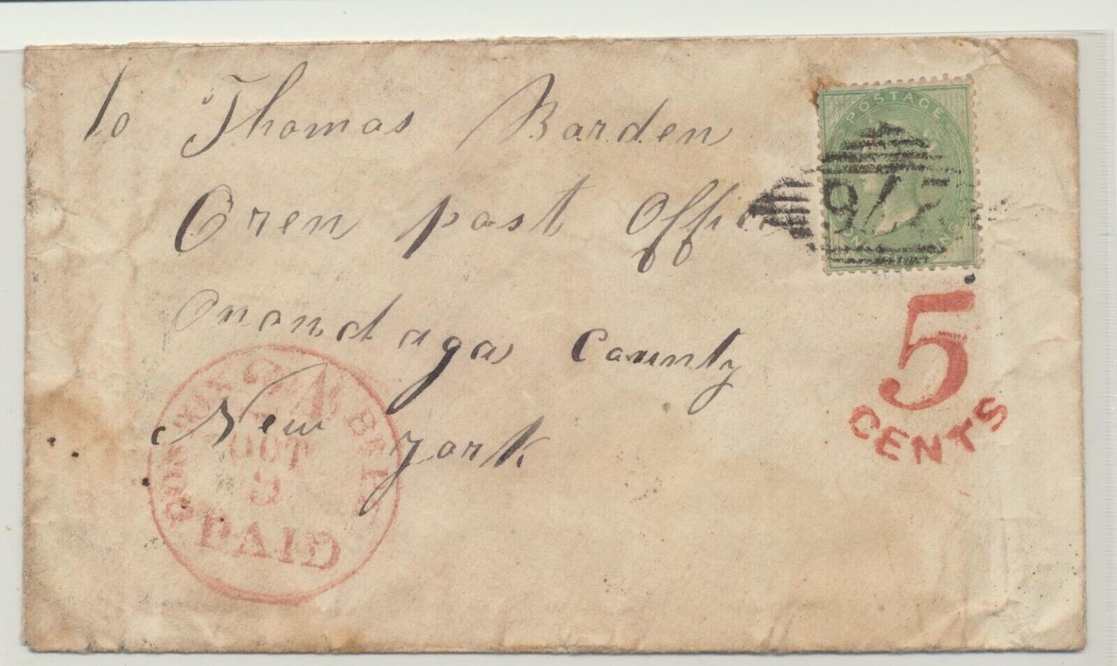 GB - IRELAND - UK to USA - 1857 Cover w 1 SHILLING FRANKING & GREAT MARKINGS !!