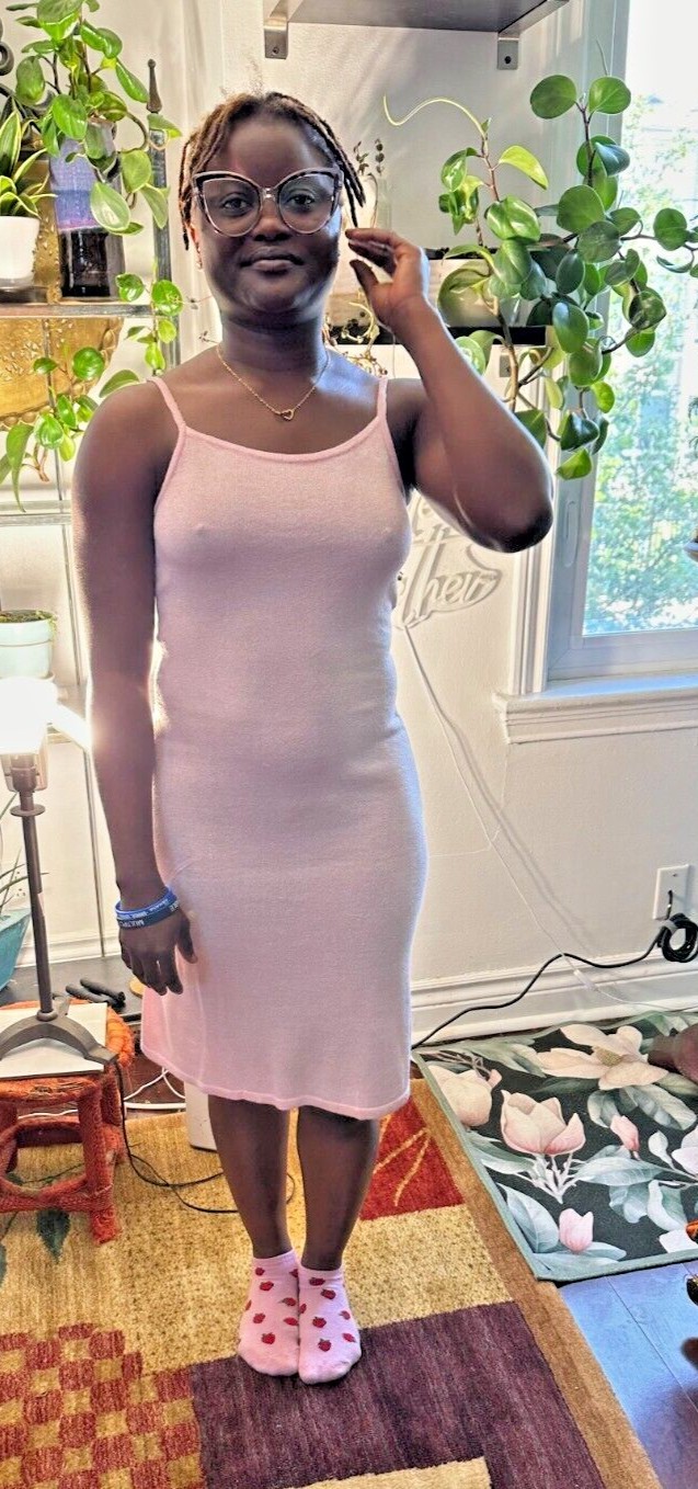 Fitted Knit Pink Spaghetti Strap Dress, Size M