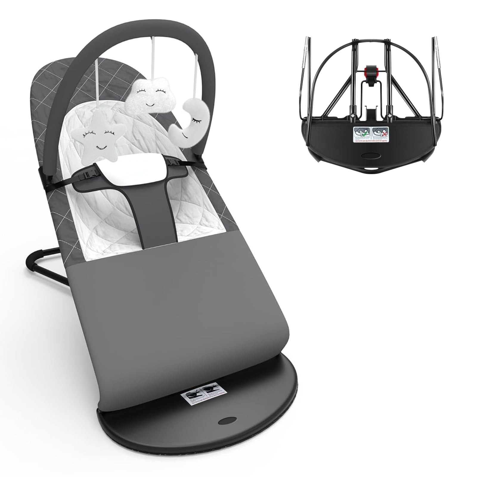 HOUSEHOLD WORLD Portable Baby Bouncer Seat, 0-18 Mo, 100% Cotton, 3-Angle Adjust