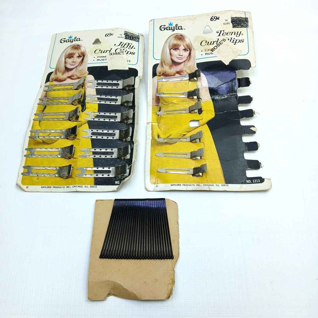 GAYLA Jiffy Curl & Teeny Curl Clips LADY MERVIN on cards MADE IN USA CHICAGO IL