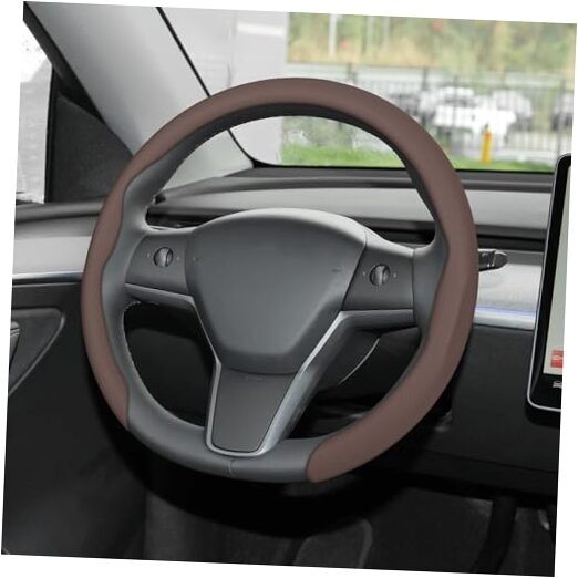  Nappa Leather Steering Wheel Cover,Universal Fit 15 Inch-Premium Cocoa Brown