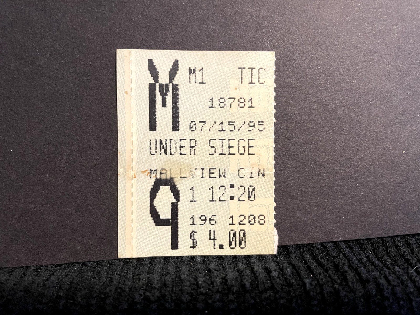 Vintage Movie Ticket Stub Under Siege