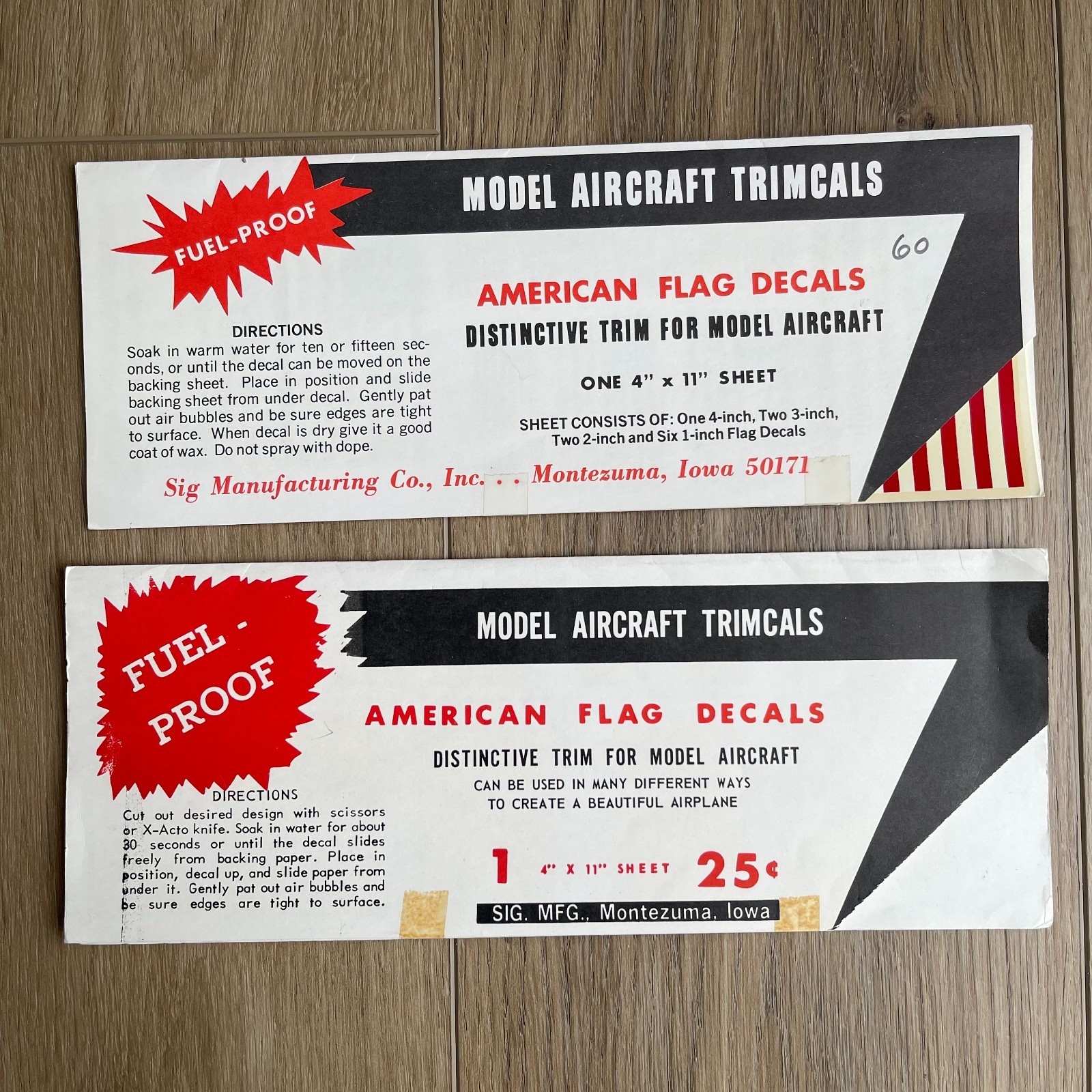 SIG Model Aircraft Trimcals American Flag Decals 1 Full Sheet 1 Partial Vintage