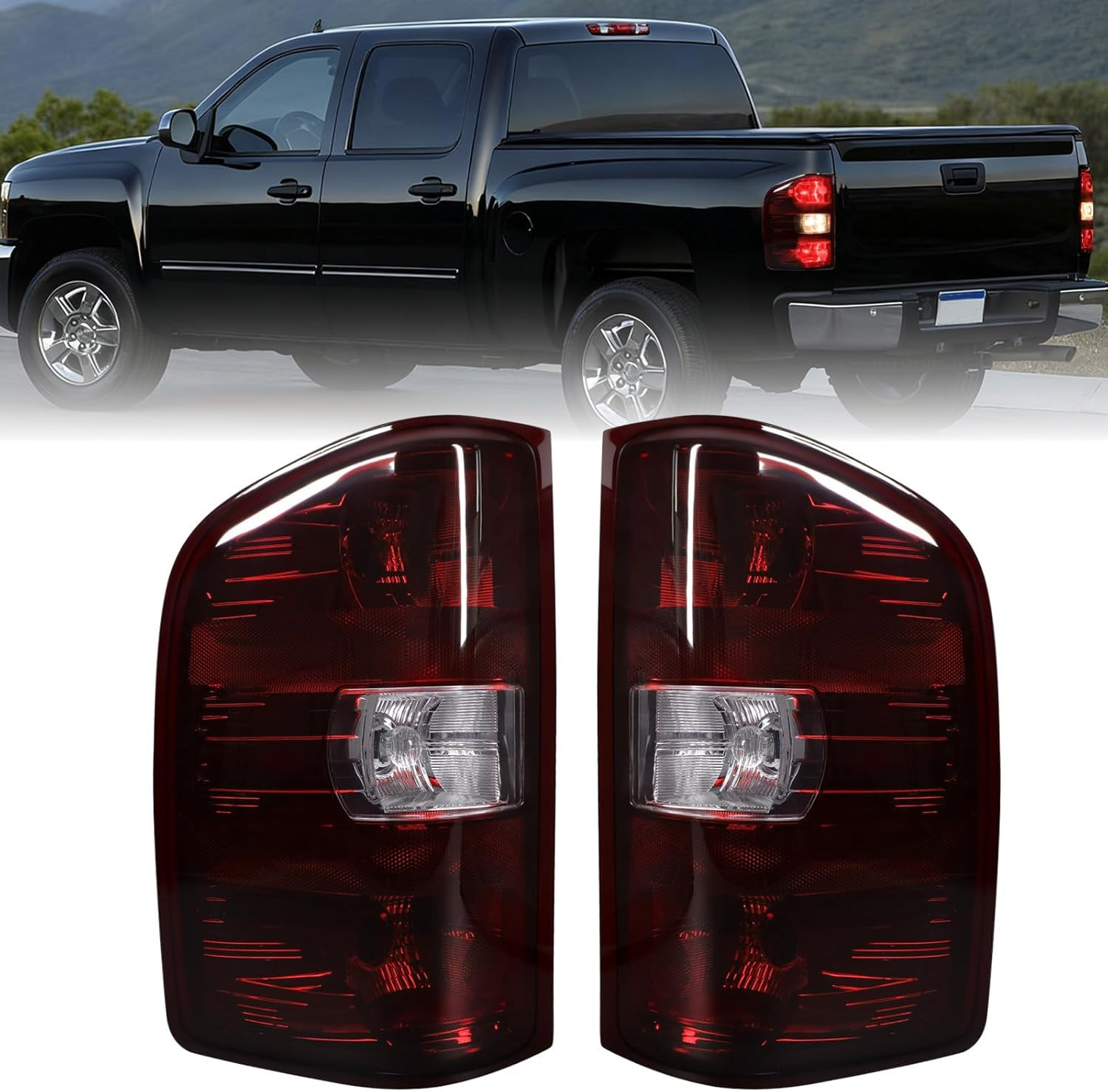 Smoked Red Tail Lights W/Bulbs Compatible with 2007-2013 Chevrolet Silverado 150