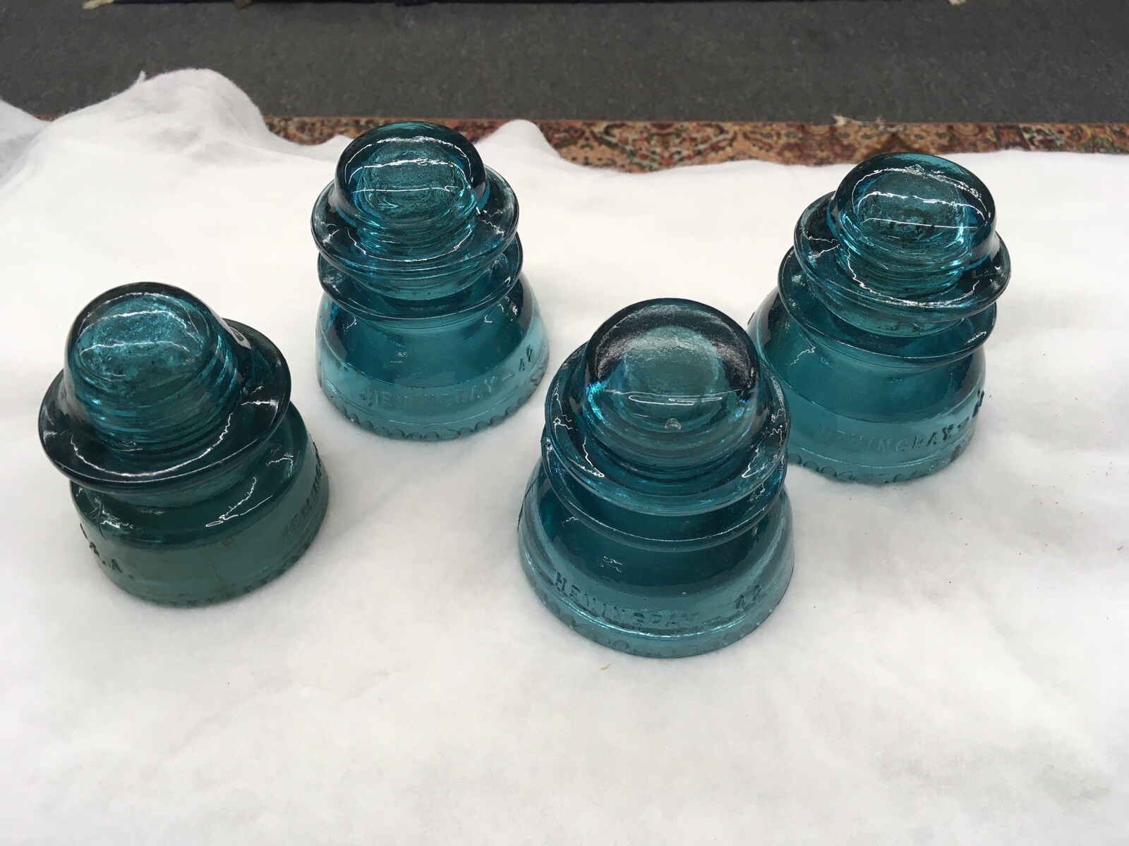 Lot Of 4 Hemingway -42 Aqua Blue Glass Insulators some Chips 2