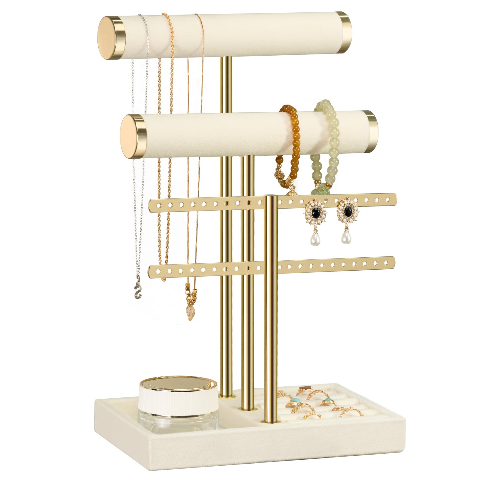 3 Tier Bracelet Holder Display - Detachable T Bar Beige Velvet Bracelet Holde...
