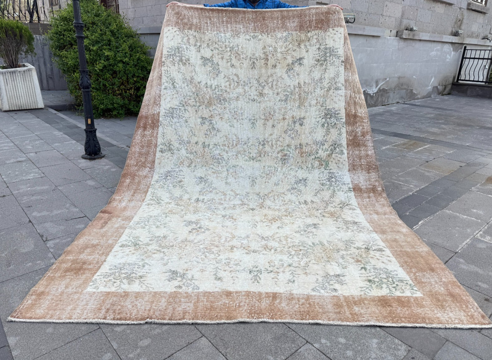 Authentic 7x10 Vintage Turkish Oushak Rug - Muted Pastel Floral -Distressed Boho