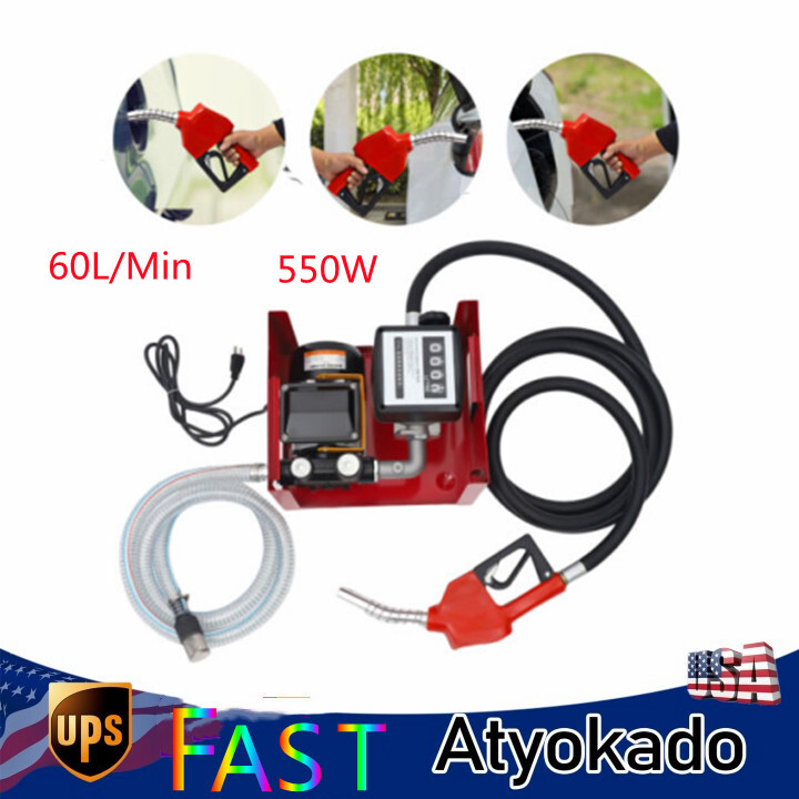 60L/Min 550W Electric Fuel Transfer Pump W/Nozzle Meter For Oil Fuel Diesel 110V