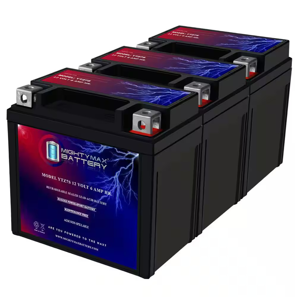 YTZ7S 12V 6AH Replacement Battery Compatible with Yamaha YTZ-7SHE0-00-00 - 3 Pac