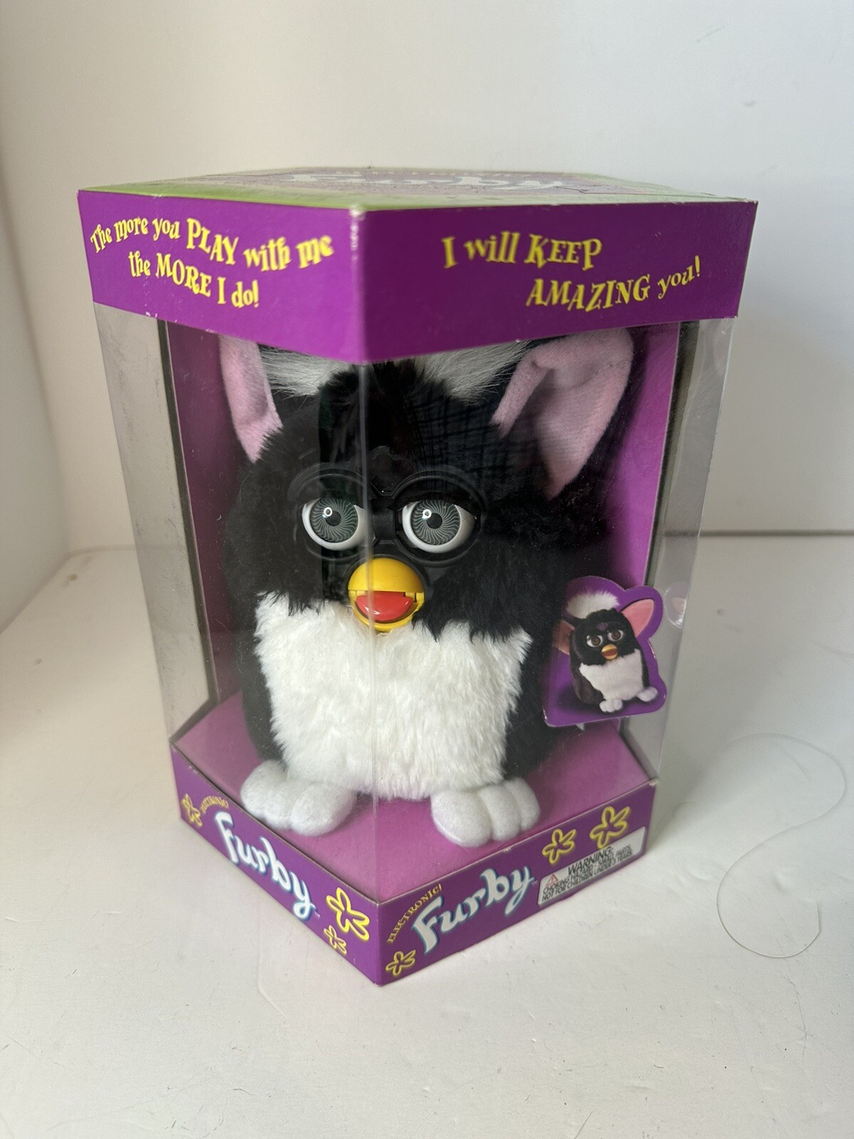 FURBY 1998 1st Edition Tuxedo Black White Belly Feet Pink Ears Vtg