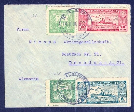 PARAGUAY 1934 COMBO TO GERMANY