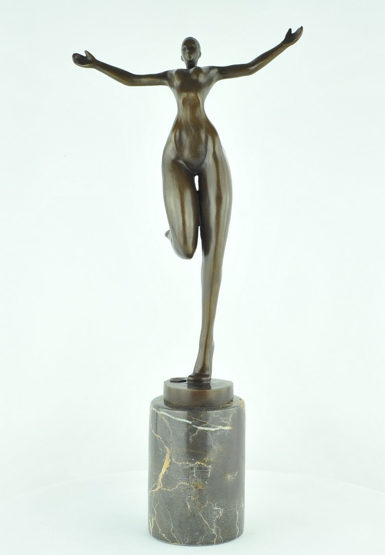 Modern Style Statue Sculpture Dancer Acrobat Sexy Art Deco Style Bronze Signed