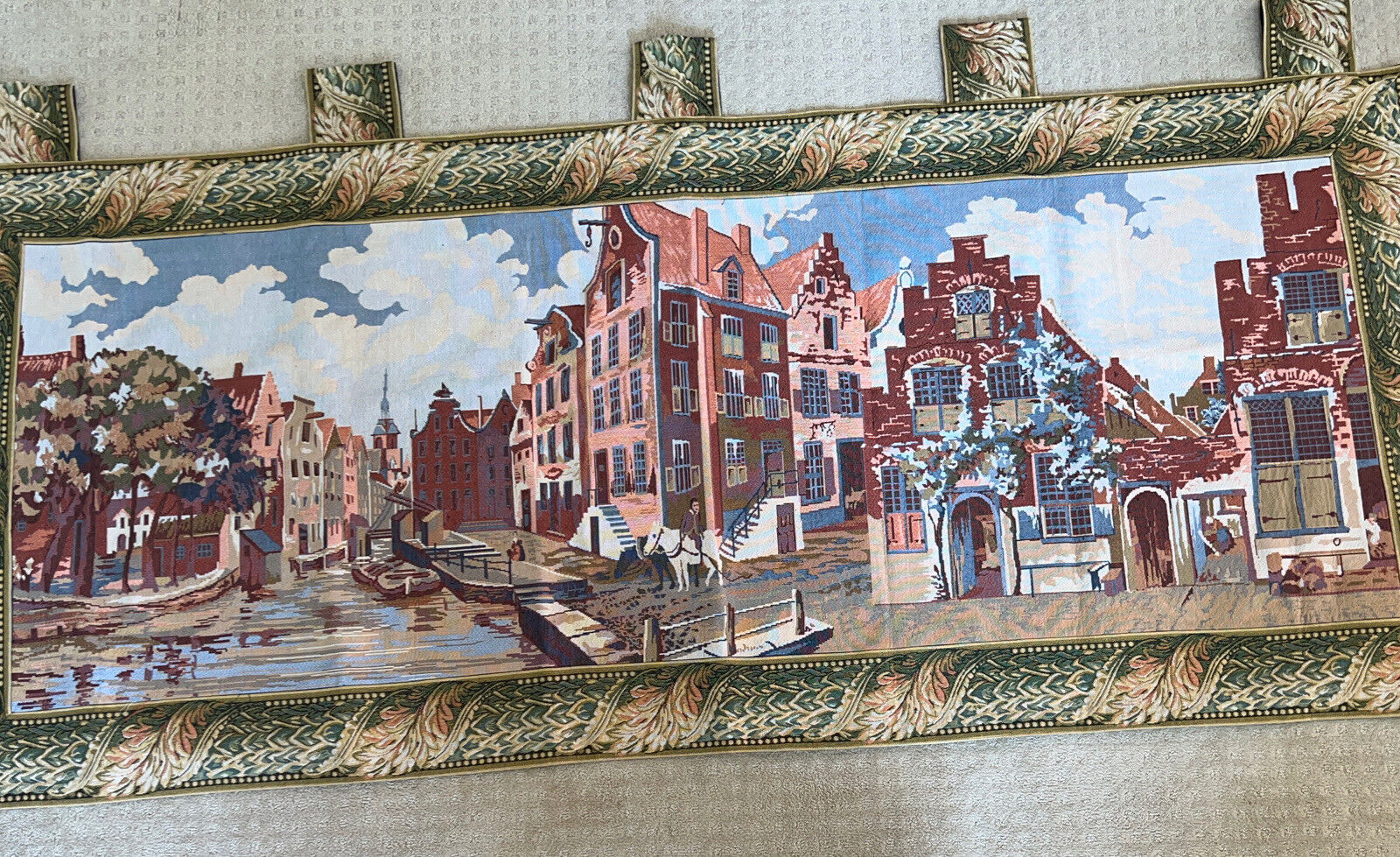 Sea Gull Tapestry Wall Hanging w/ Canal Scene Very European feel rod pockets