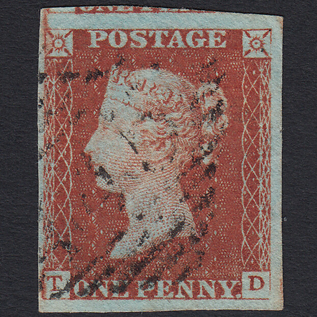 W36_06 GB QV 1841 1d RED-BROWN PLATE 66 SG8-B1(1) TD VFU WATERFORD 445 4 MARGINS