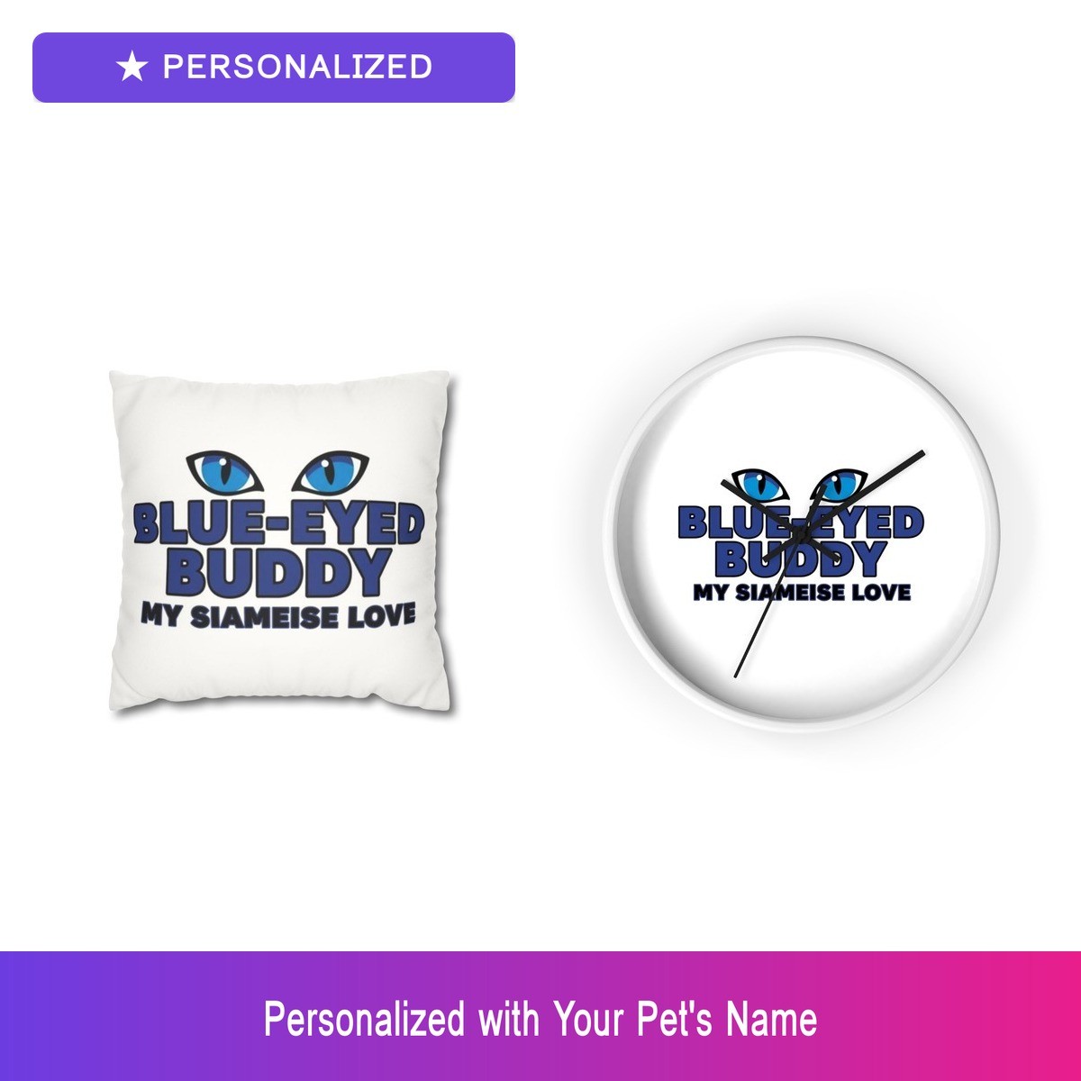 Custom Siamese Cat Christmas Holiday Gift Set Pillow Clock Personalized Pet