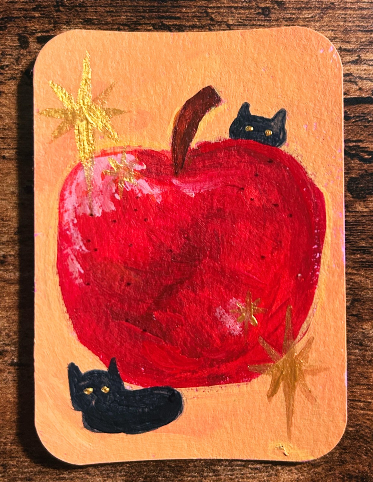 ACEO Original Art, "Apple" Acrylic Painting, ATC, 3.5x2.5in