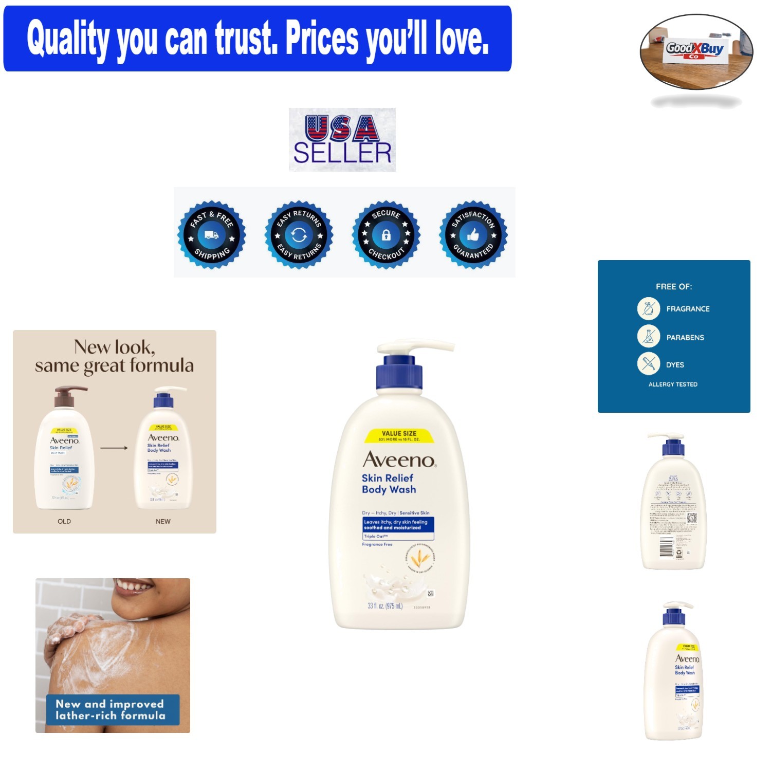 Skin Relief Fragrance-Free Body Wash 33oz, Gentle Sensitive Skin Cleanser