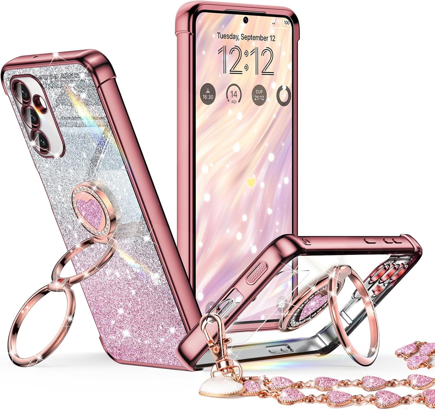 Samsung Galaxy S24 Plus Case with Stand, Double Ring, Bling Luxury Glitter Cover