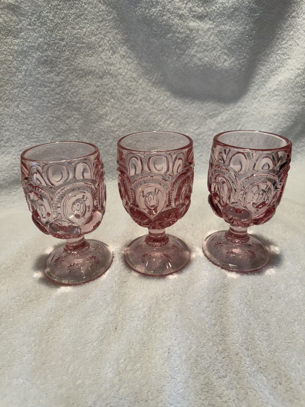 Moon and Stars PINK set of 3 Goblets L. E. Smith rare