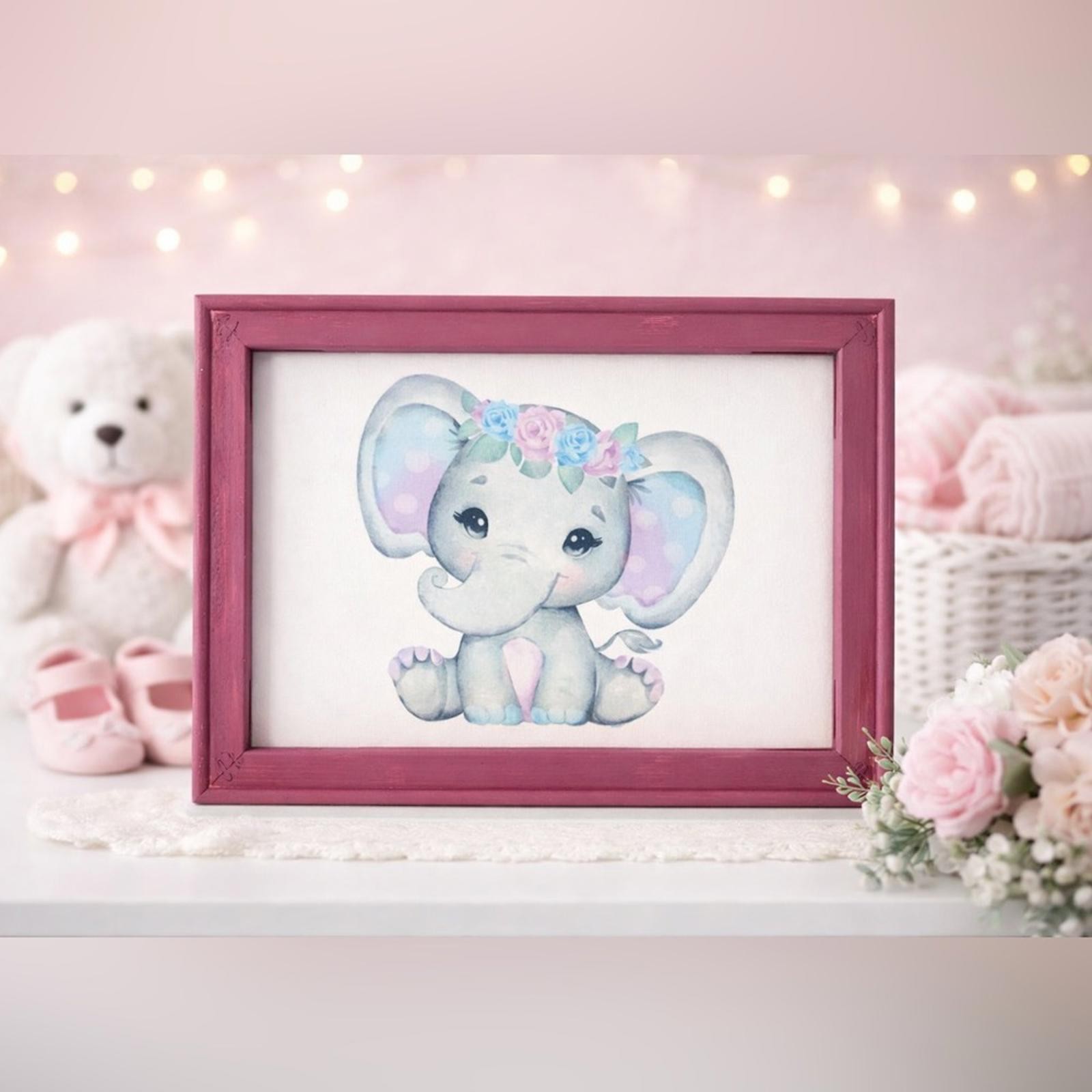 9x12 Reverse Canvas Floral Elephant Nursery Wall Art
