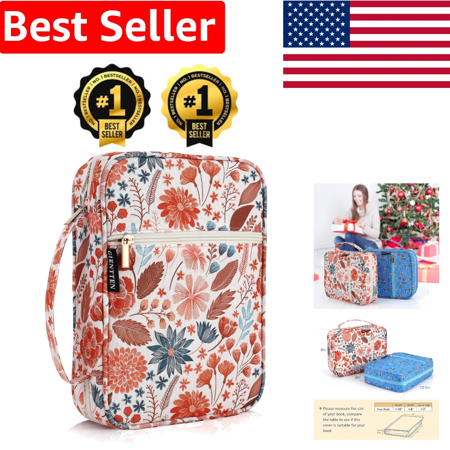 Durable Floral Bible Case - Gorgeous Women's Cover with Storage & Zipper Closure