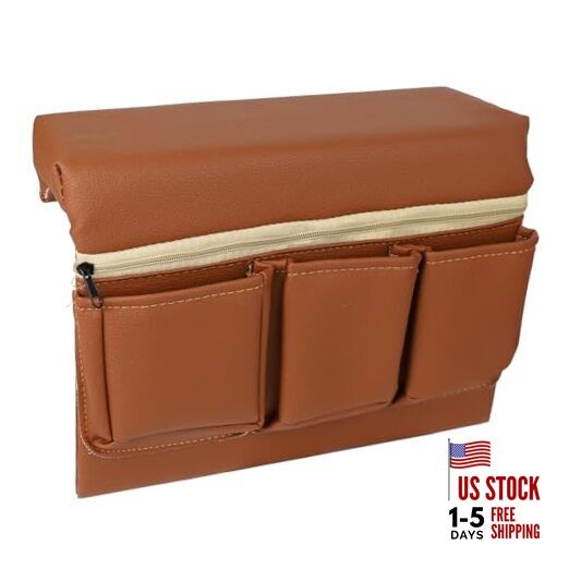  Car Window Armrest Storage Box, Leather Automotive Door Side Storage Bag Brown