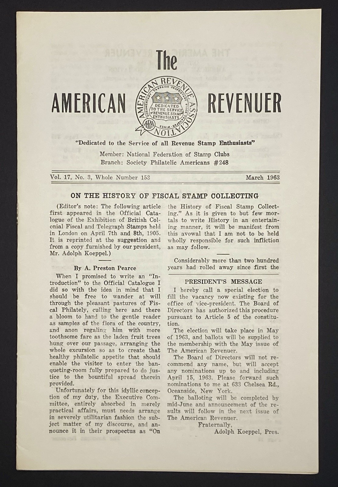 The American Revenuer Volume 17 No 3 Whole No 153 March 1963 Stamp Ephemera