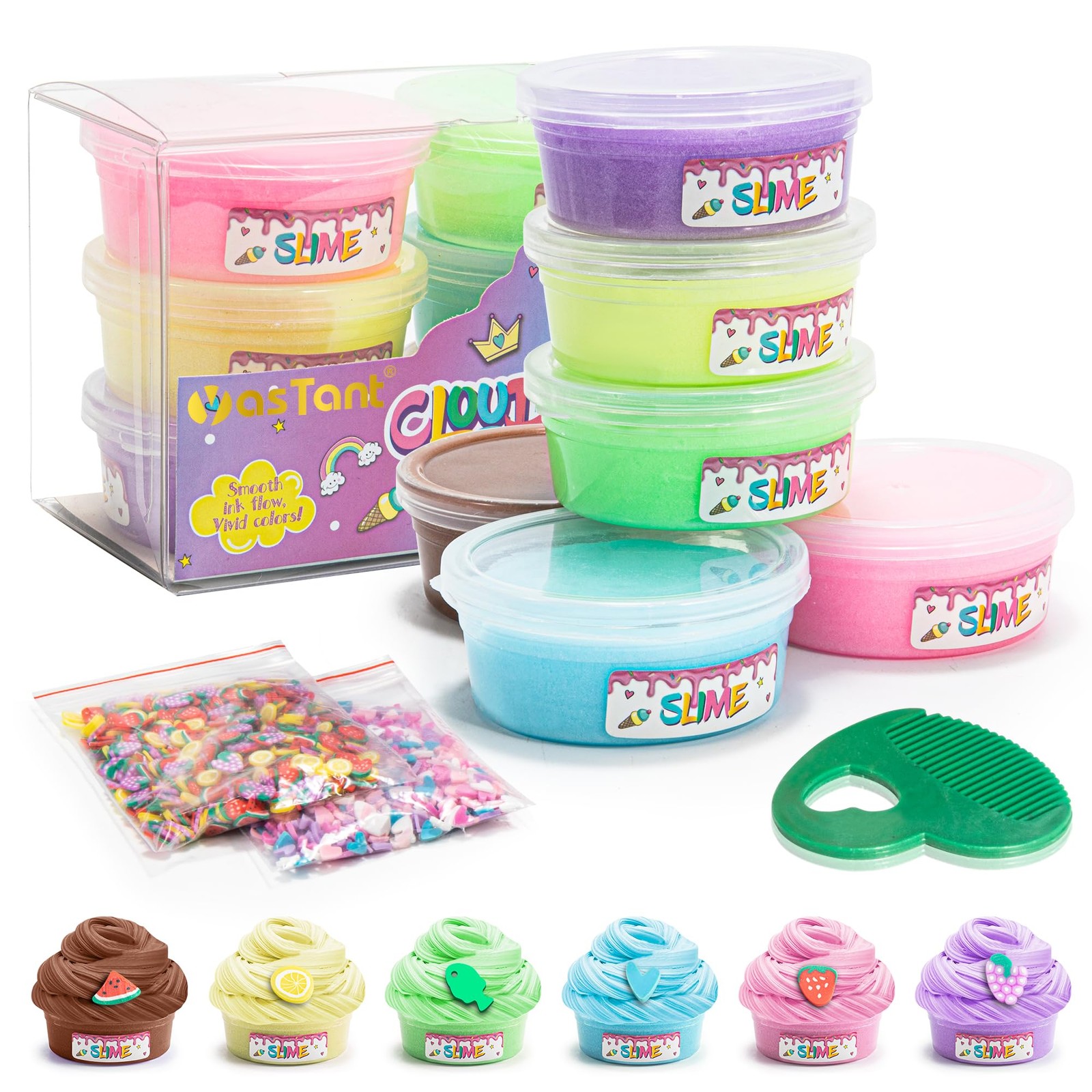 YasTant Slime Kit for Girls and Boys, Safe Fluffy 6 Pack, Multi-color 