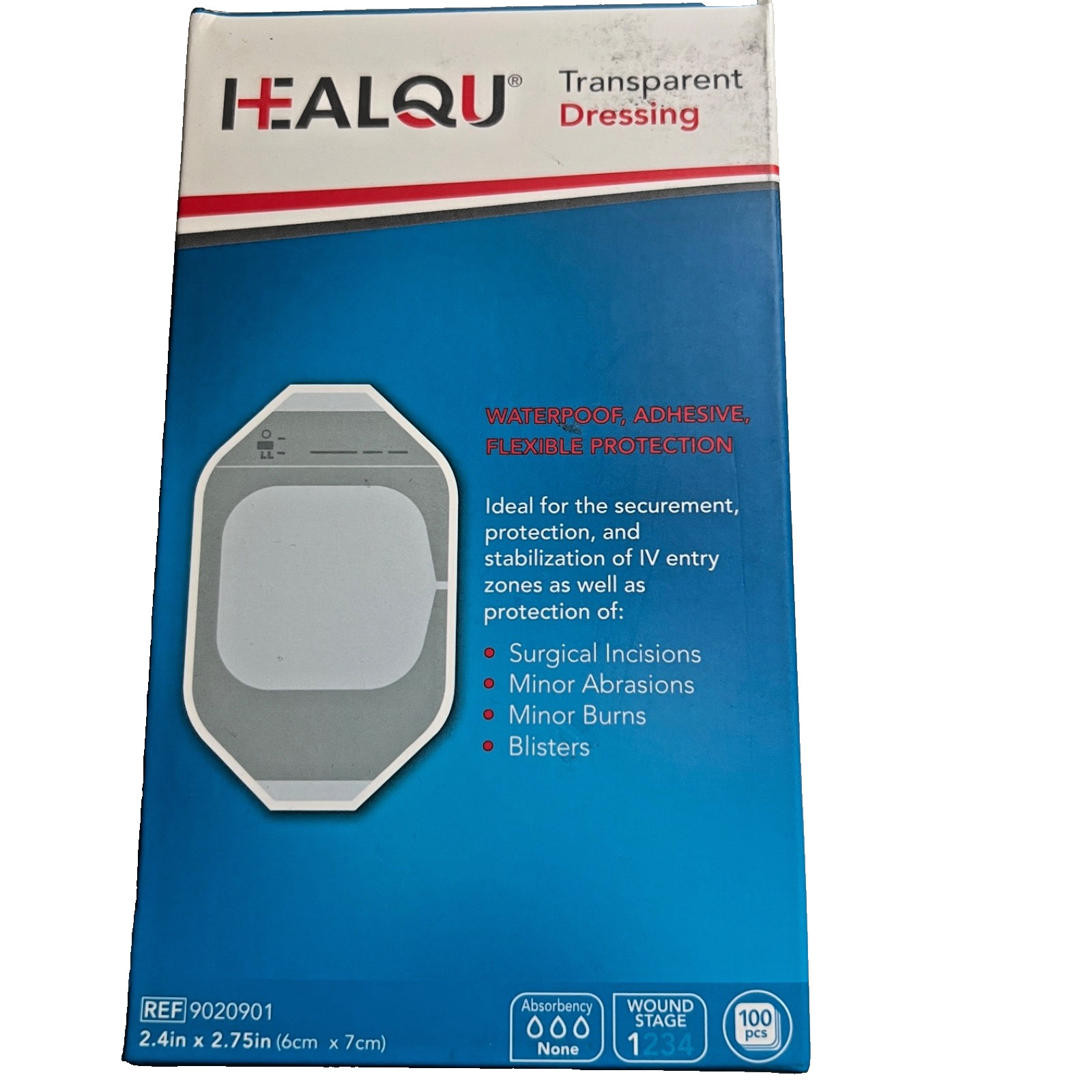 HEALQU IV SITE Transparent Film Dressing Waterproof 2.3 x 2.75" 100 Pack