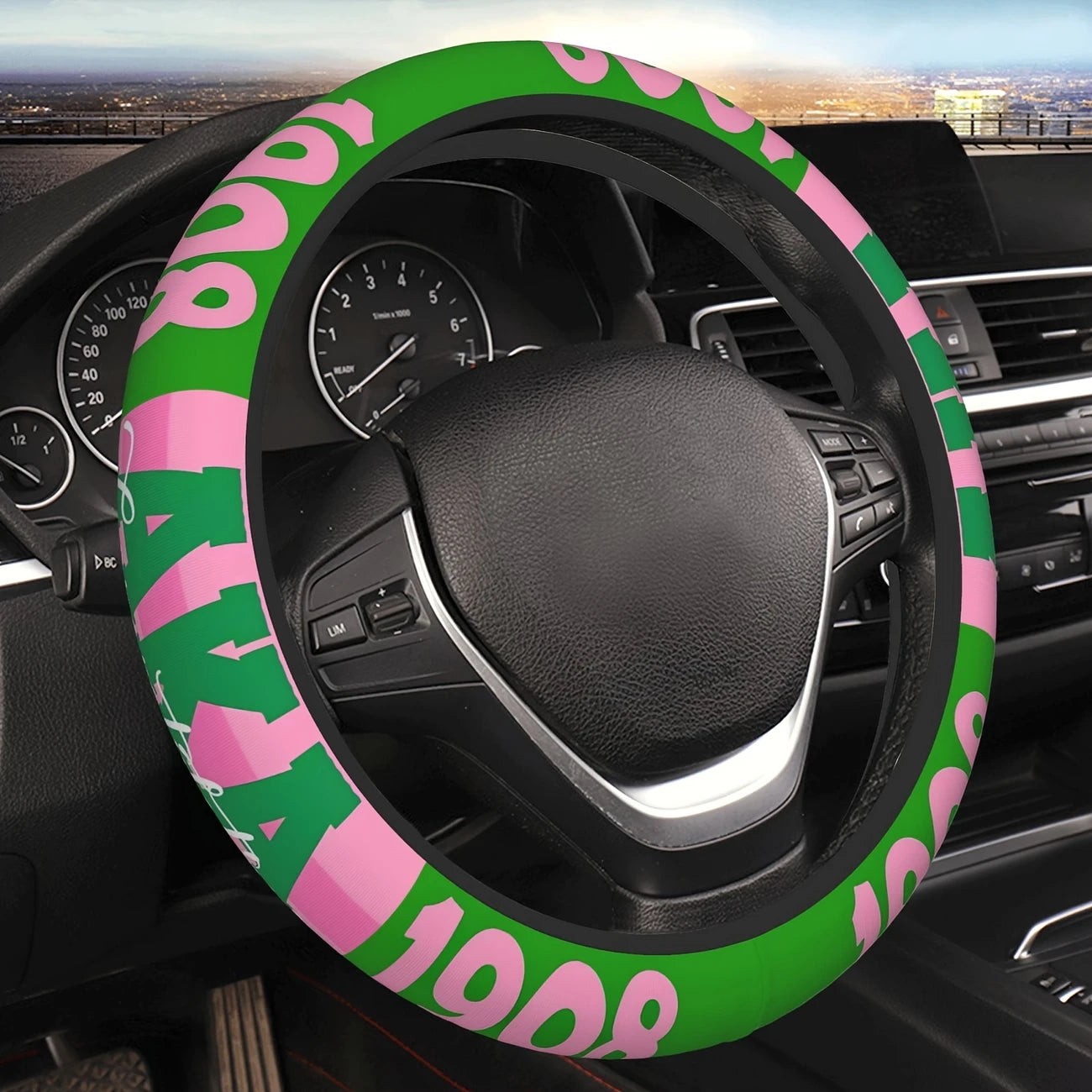 1908 Pattern Printed Steering Wheel Cover – Fits 15-Inch Wheels