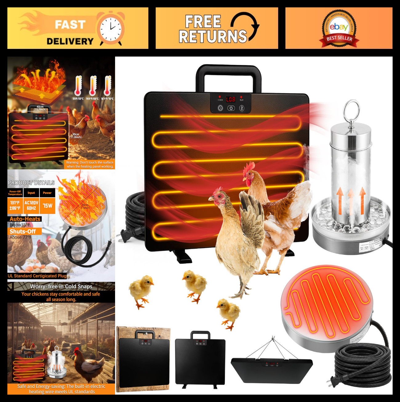 2-in-1 Winter Chicken Coop Heater Kit with Smart Thermostat, 200W & 75W Waterer