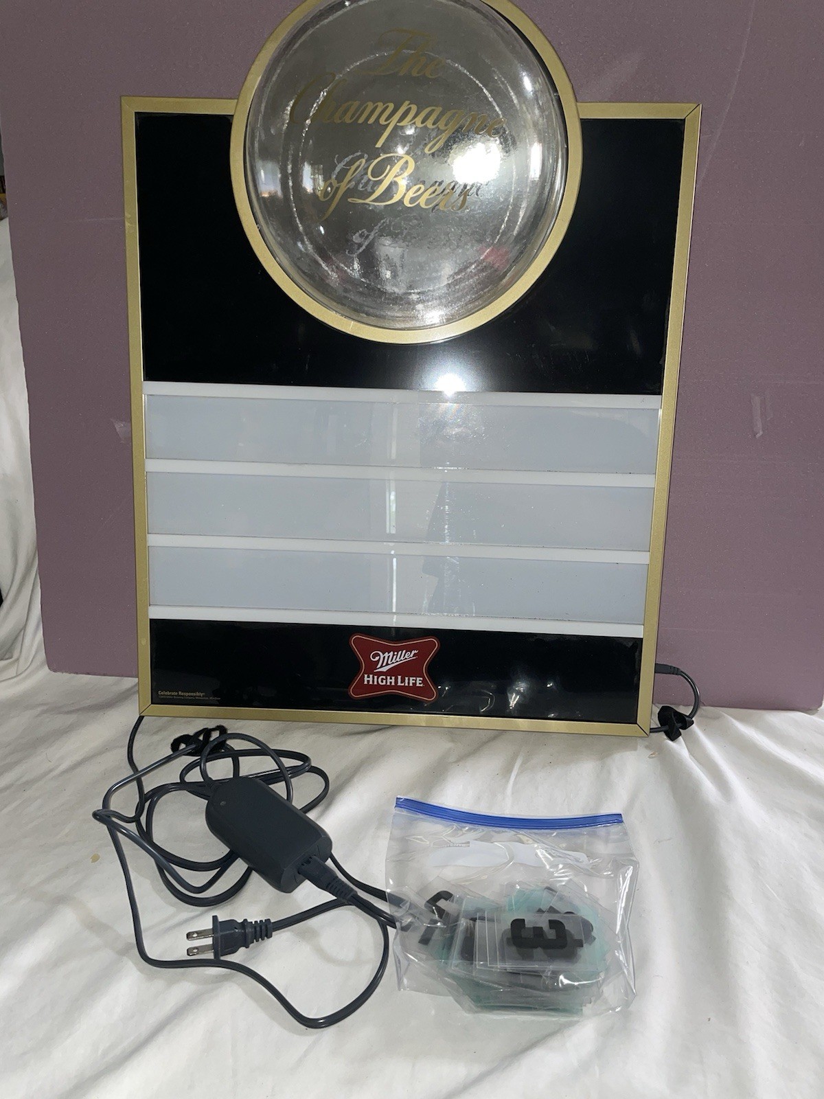 24" X 18" Iighted Miller High Life The Champagne Of Beers Sign W/ Letters Rare