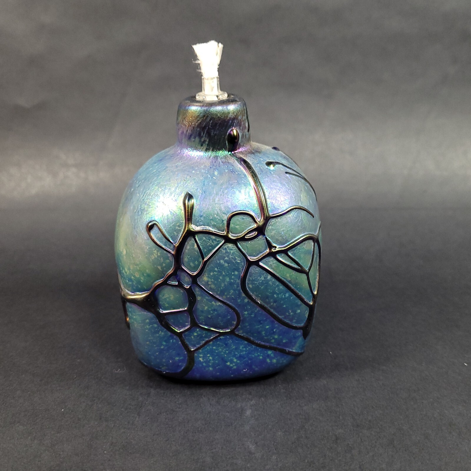 David Tate Hand Blown Art Glass Oil Lamp Diffuser  Iridescent Purple 