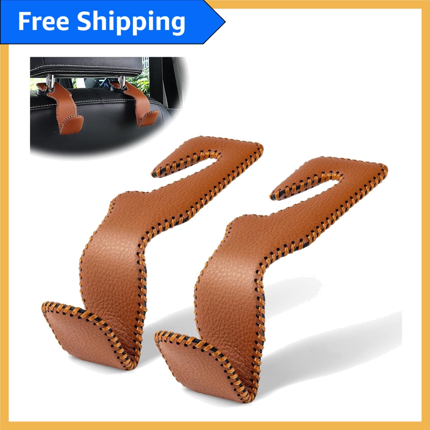 Luxurious Leather Car Headrest Hook Set - 2 Hooks for Easy Access to Your Gear