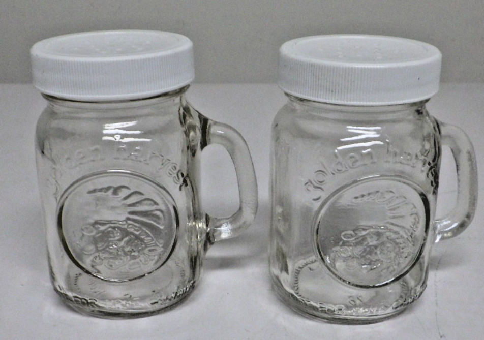 Vintage Golden Harvest Mini Mason Jar Salt Pepper Shaker Glass Country Kitchen